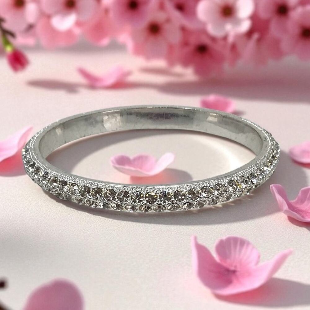 Vintage Bangle Bracelet Rhinestone Studded & Silver-Tone Bling